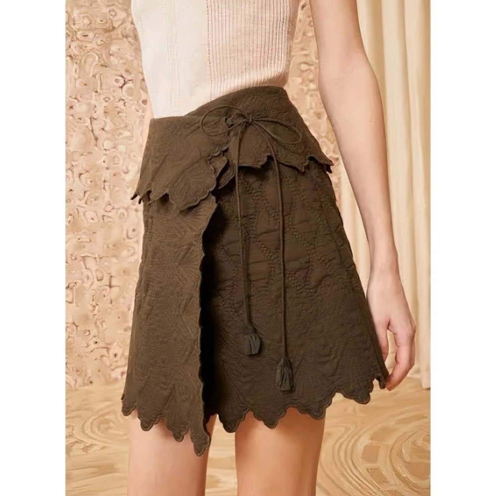 Ulla Johnson Mini Green Quilted Taryn Wrap Skirt